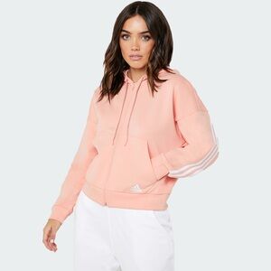Adidas 3 Stripe Zip-Up Hoodie Sweatshirt in Peach, Women's Medium